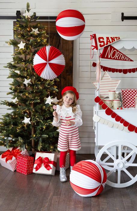 Red & White Paper Lanterns- Set of 3