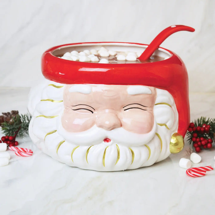 Red Santa Ceramic Punch Bowl & Ladle