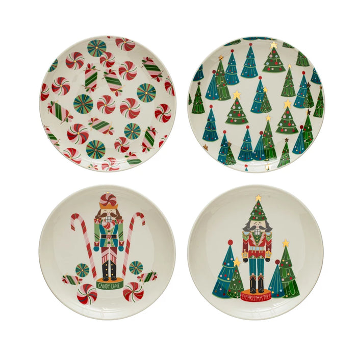 Round Stoneware Plate w/ Holiday Pattern/Image