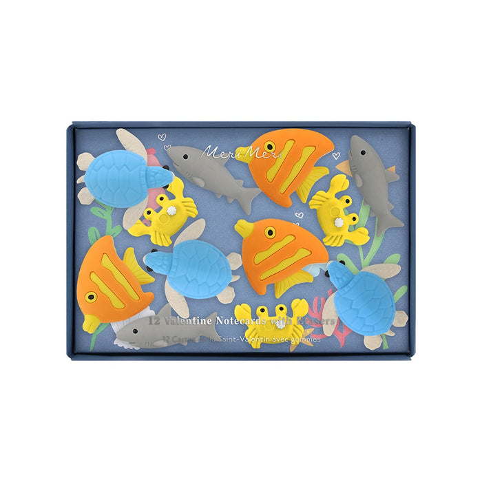 Under the Sea Valentine Cards & Erasers Set