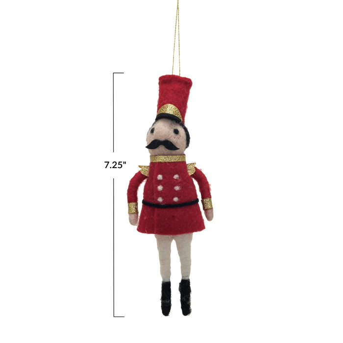 Handmade Wool Felt Soldier Ornament w/ Glitter