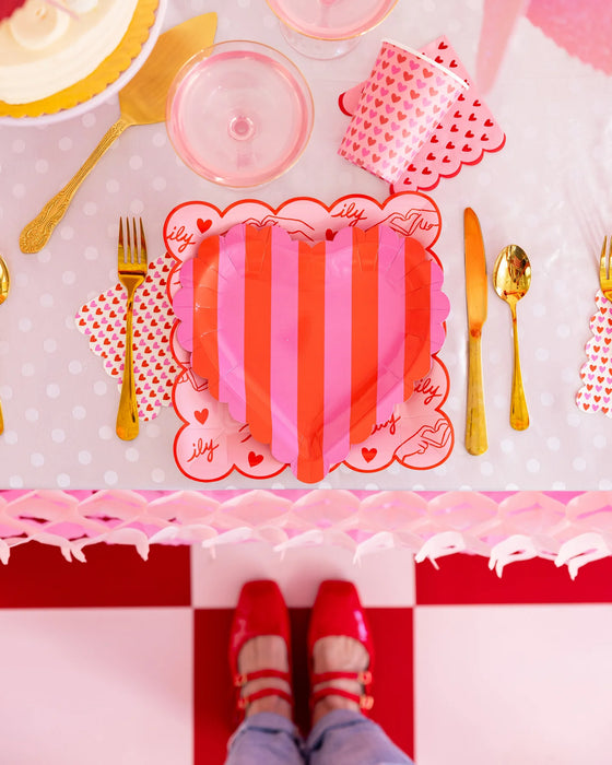 Scalloped Striped Heart Plates