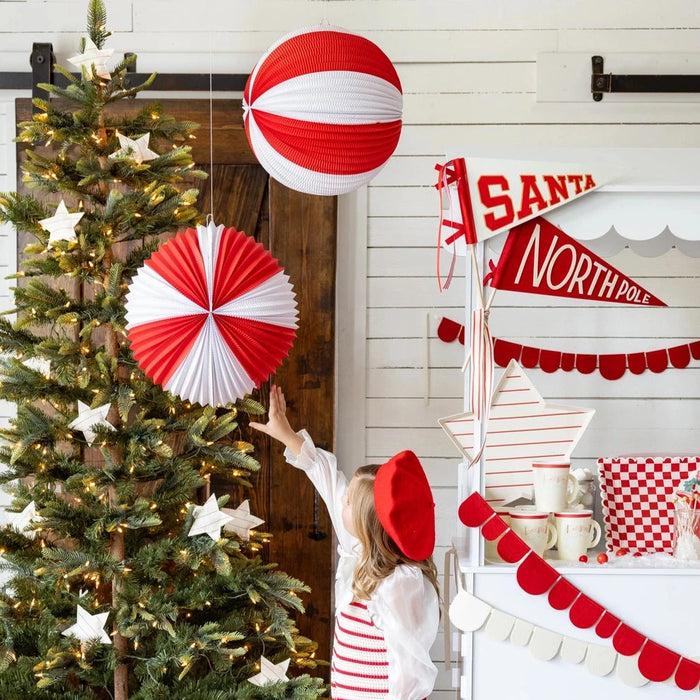 Red & White Paper Lanterns- Set of 3