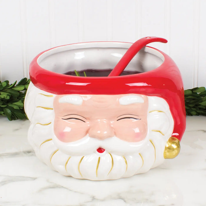 Red Santa Ceramic Punch Bowl & Ladle