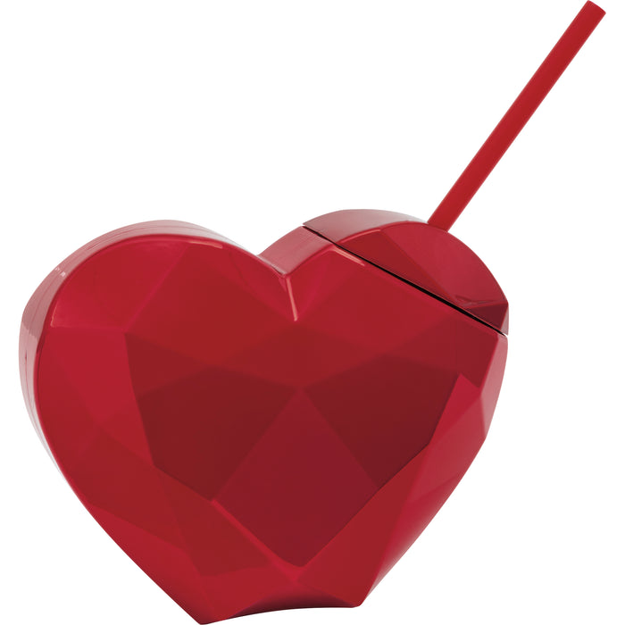 Red Metallic Heart Plastic Tumbler with Straw