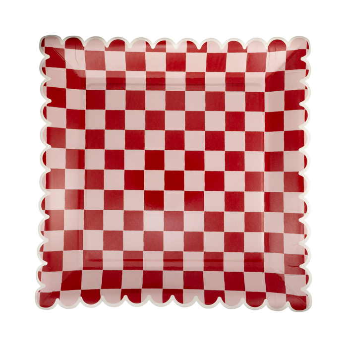 Pink & Red Checkered Squared Plates