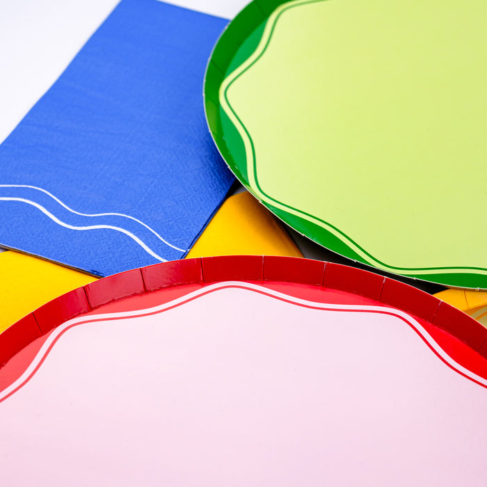 Red Color Block Dinner Paper Plates