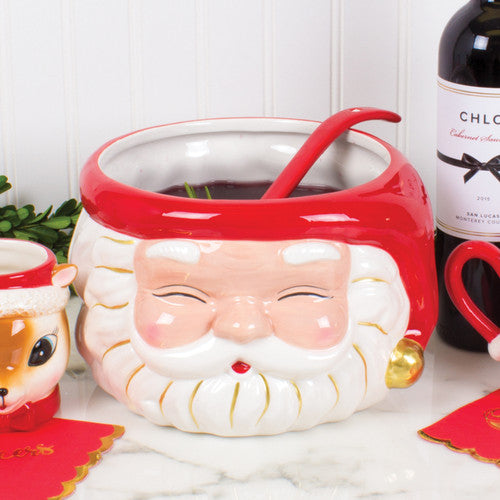 Red Santa Ceramic Punch Bowl & Ladle