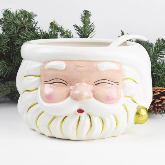 White Santa Ceramic Punch Bowl & Ladle