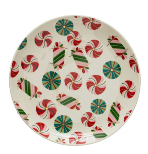 Round Stoneware Plate w/ Holiday Pattern/Image