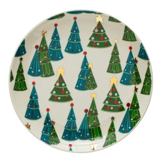 Round Stoneware Plate w/ Holiday Pattern/Image