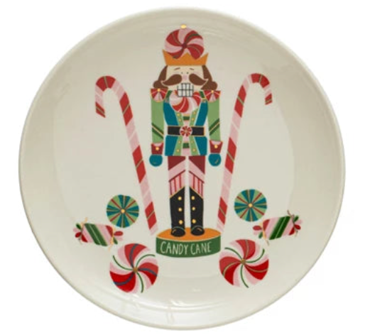 Round Stoneware Plate w/ Holiday Pattern/Image