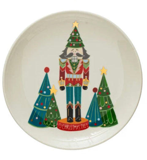 Round Stoneware Plate w/ Holiday Pattern/Image