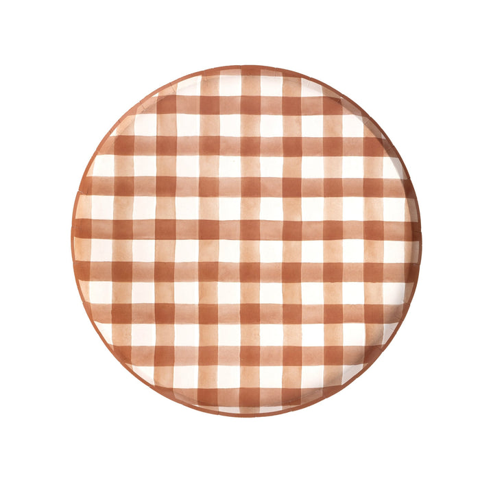 Brown Gingham Dinner Paper Plates