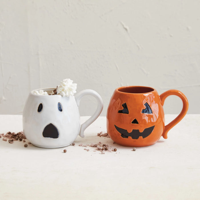 Debossed Stoneware Jack-O-Lantern Shaped Mug