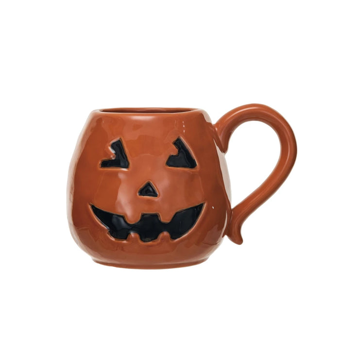 Debossed Stoneware Jack-O-Lantern Shaped Mug