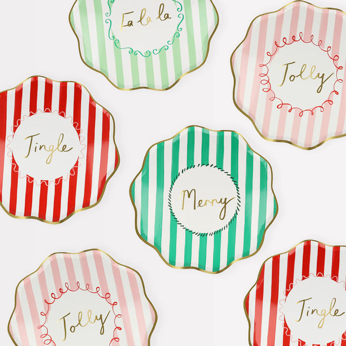 Christmas Striped Dinner Paper Plates