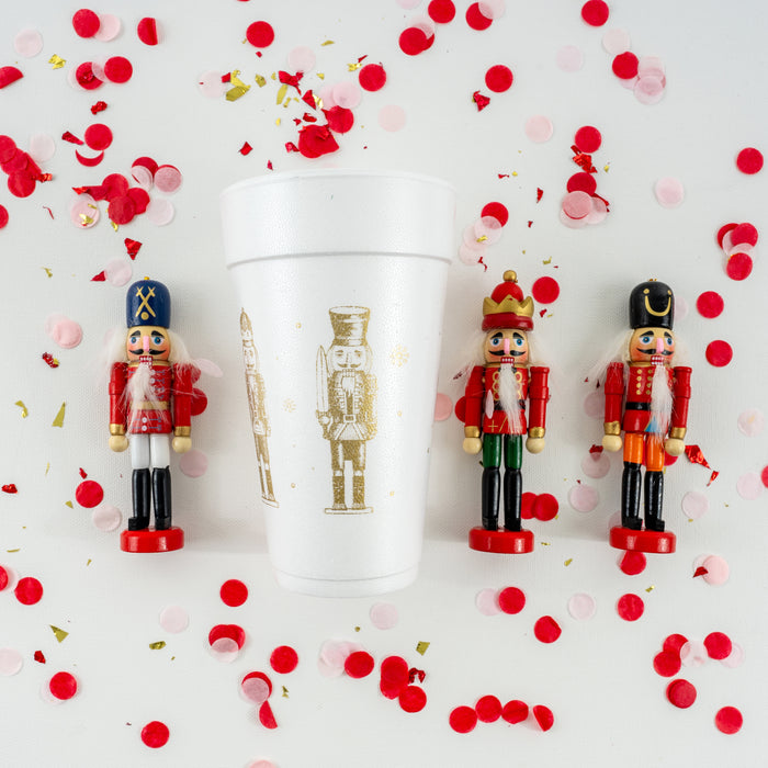 Gold Christmas Nutcrackers Wrap Design 20oz. Foam Cups | 10 pack