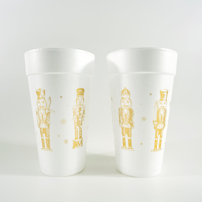 Gold Christmas Nutcrackers Wrap Design 20oz. Foam Cups | 10 pack