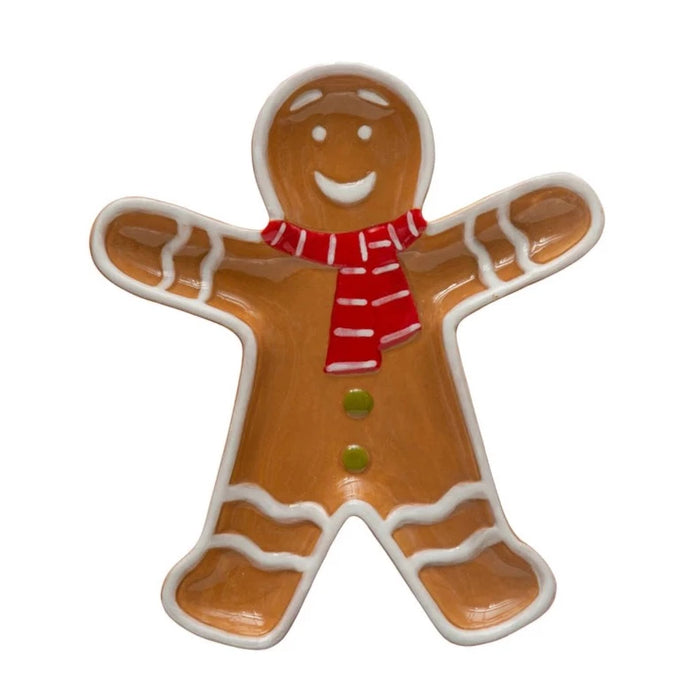 Hand-Painted Ceramic Gingerbread Man w/ Scarf Shaped Platter