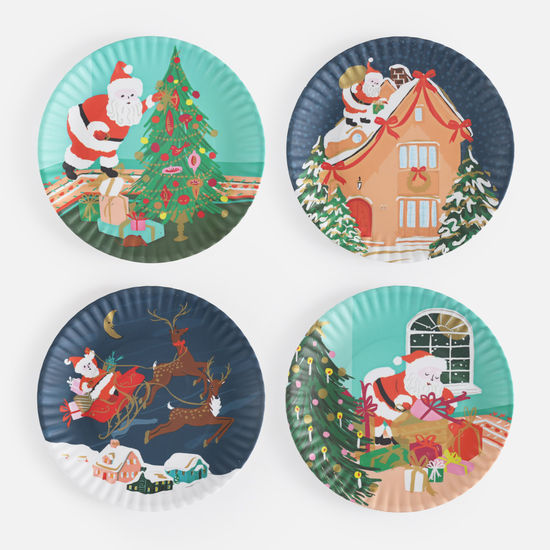 Santa Scenes Melamine Dinner Plates