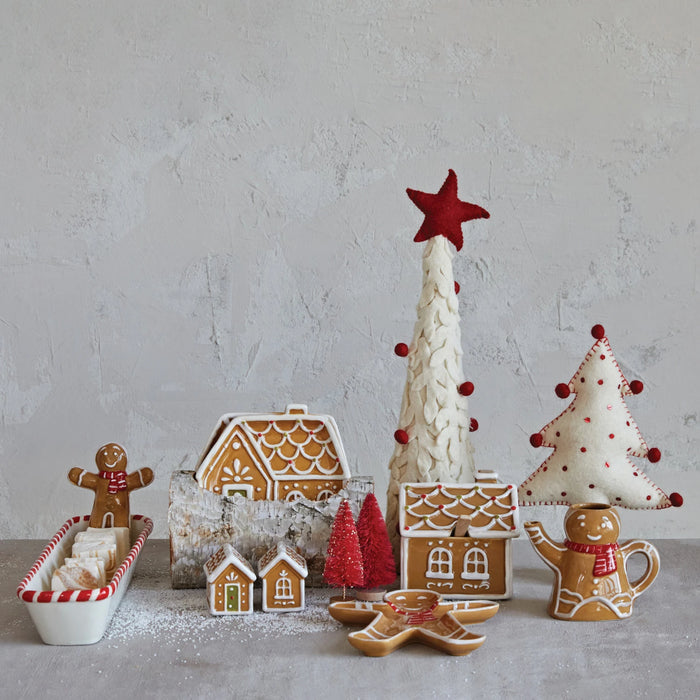 Hand-Painted Ceramic Gingerbread Man w/ Scarf Shaped Platter