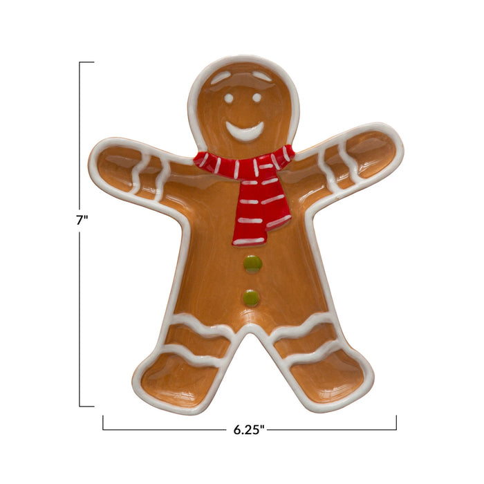 Hand-Painted Ceramic Gingerbread Man w/ Scarf Shaped Platter