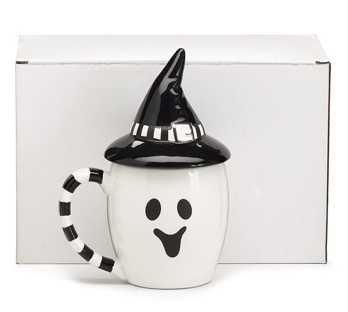 Ghost Mug with Witch Hat Lid