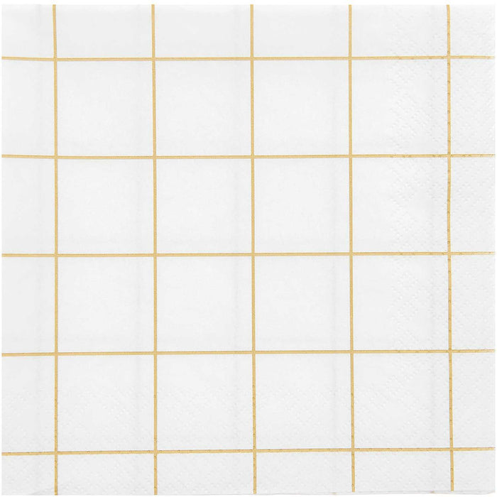 White & Gold Grid Napkin