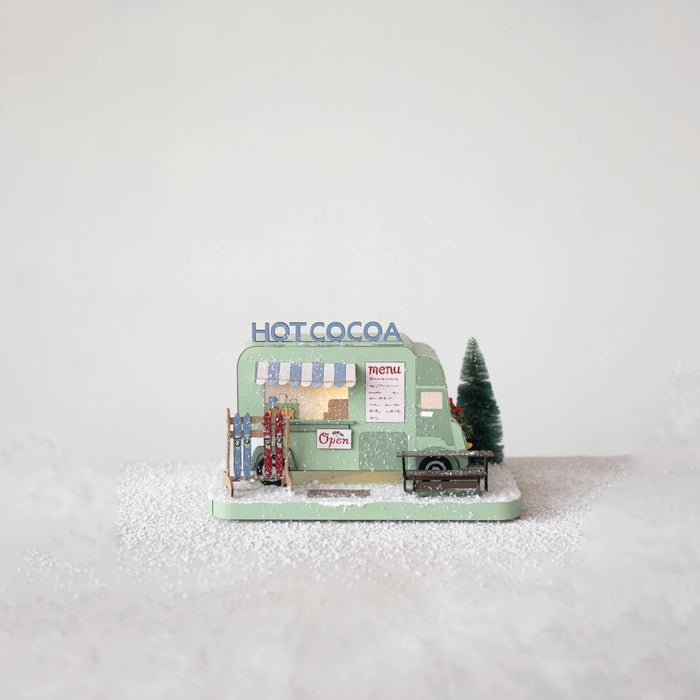 Hot Cocoa Truck in Winter Scene w/ Glitter & LED Light