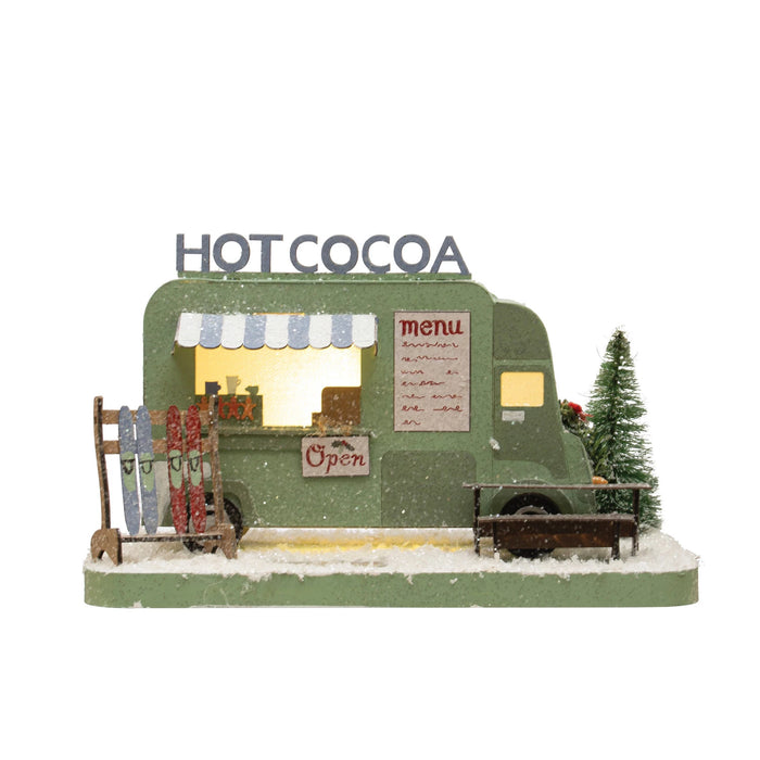 Hot Cocoa Truck in Winter Scene w/ Glitter & LED Light