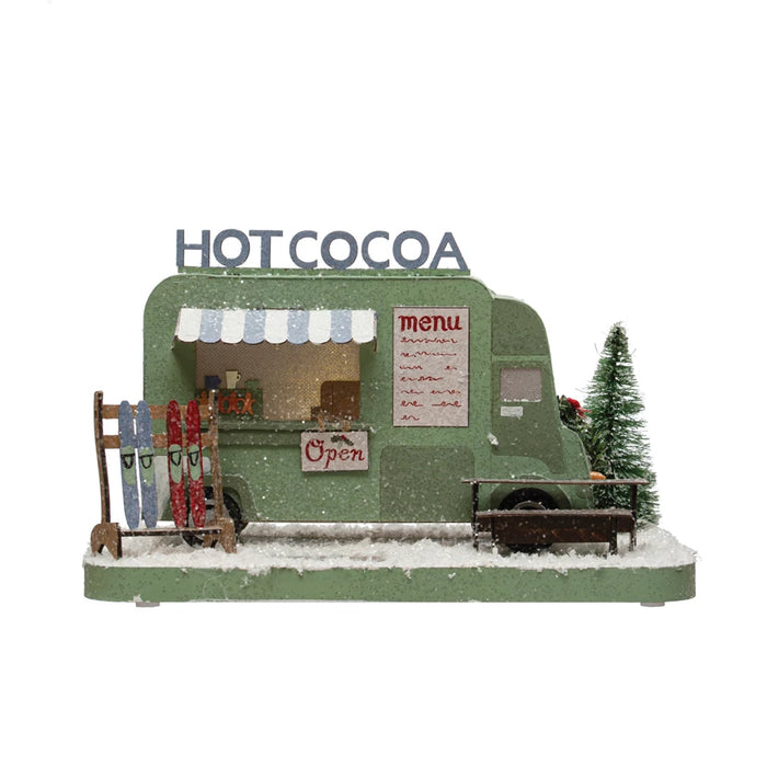 Hot Cocoa Truck in Winter Scene w/ Glitter & LED Light